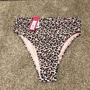 High-waisted high-leg leopard bikini bottom